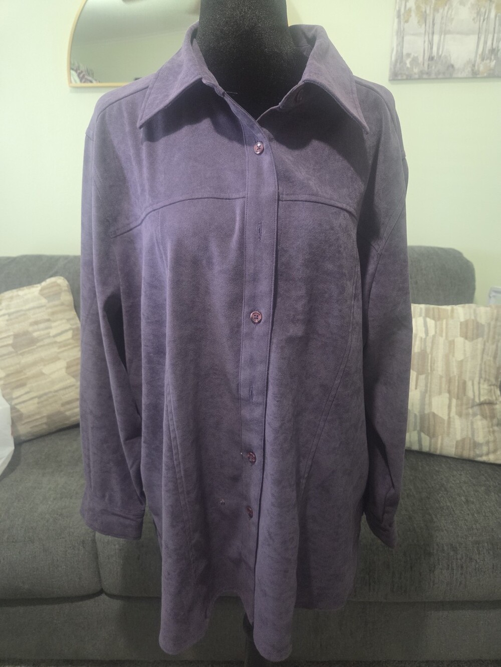 Denim&Co Purple Suede-Look Button Down Shirt